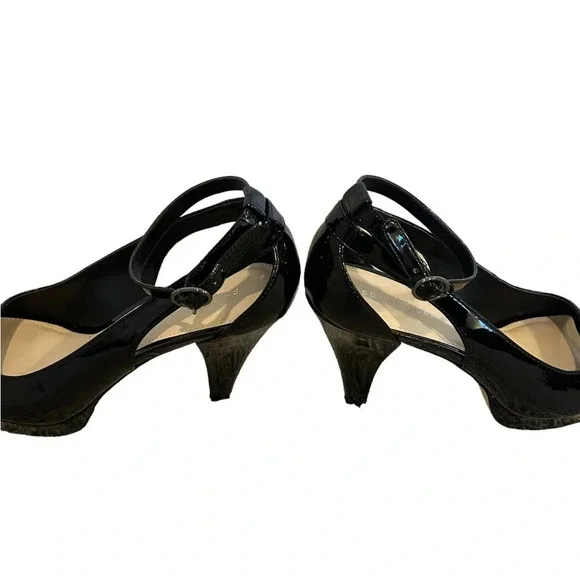 Franco Sarto Emmy Heels Open Toe Ankle Strap Black Patent Size 9 EUC - Picture 9 of 9
